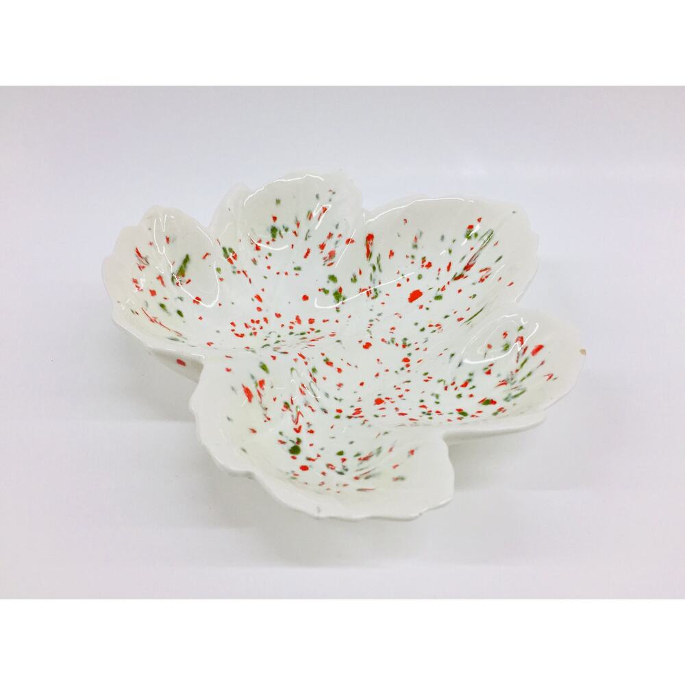 Vintage 70s Confetti Ceramic Maple Leaf Dish - Retro MCM Decor